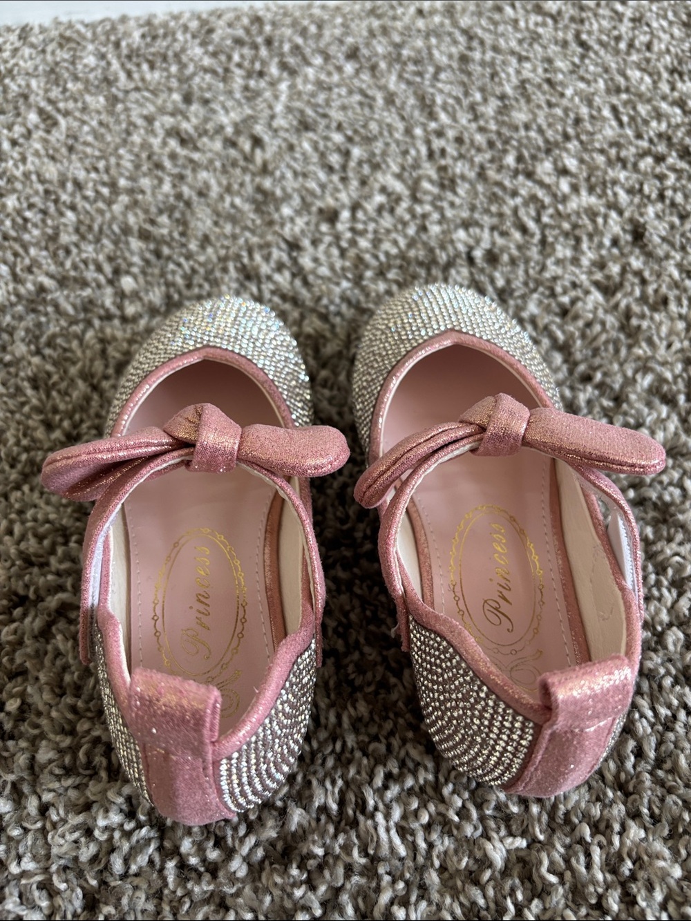 Amazon Girls' Pink Glitter Bow Rhinestone Dress Flats - Picture 6 of 7